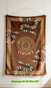 Versace Medusa Head Snake Print Flannel Throw Blanket Luxury Brown Gold and Green Greek Key Sofa Cover Blanket IMG_1529
